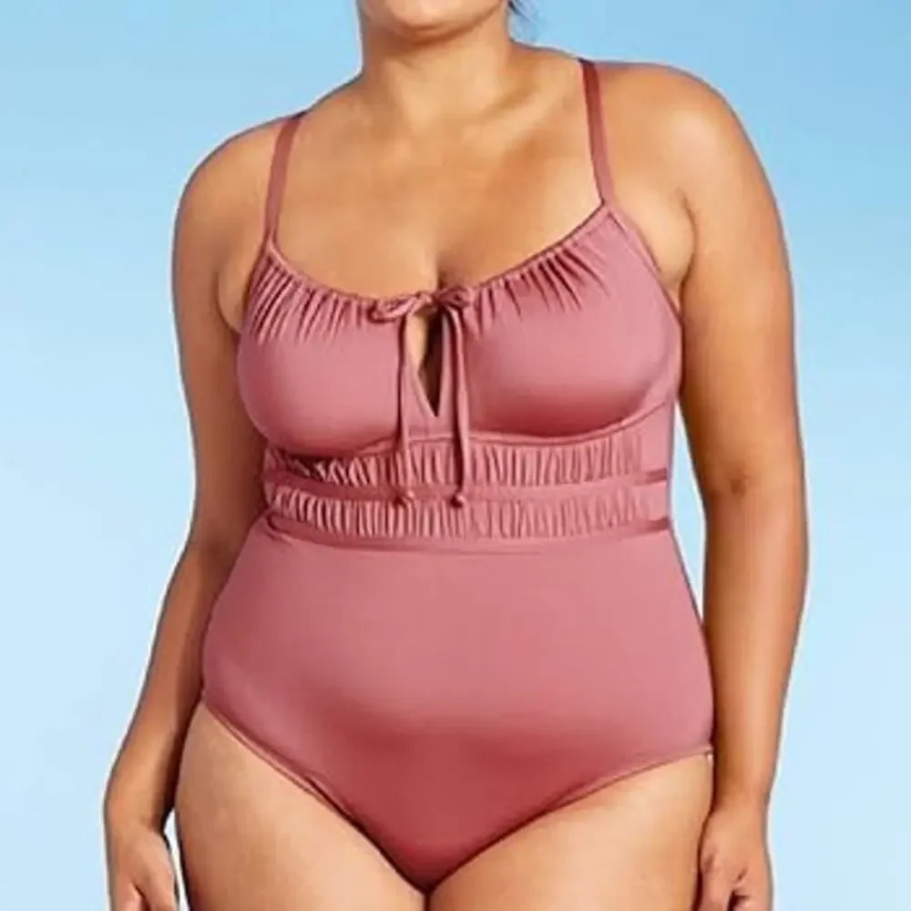 Kona Sol Women's Gathered‎ One Piece Swimsuit Pink Size Small